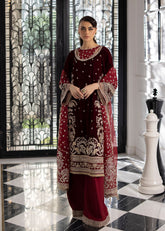 La More Unstitched 3 Piece Festive Formals Collection'2024-Maroon Muse